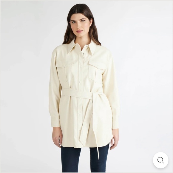 NVLT Women Taupe Vegan Leather Chest Pocket Snapped Belted Shacket Size … - Picture 11 of 12